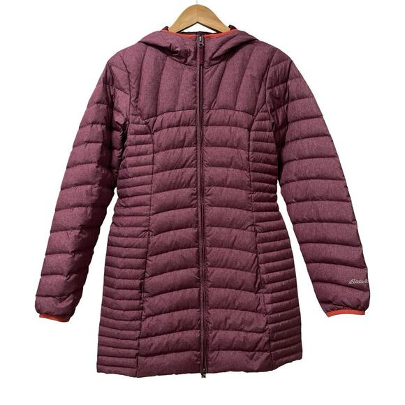 Eddie Bauer Womens Astoria Hooded Down Long Puffer Jacket Size S Red Skiing - Picture 1 of 9